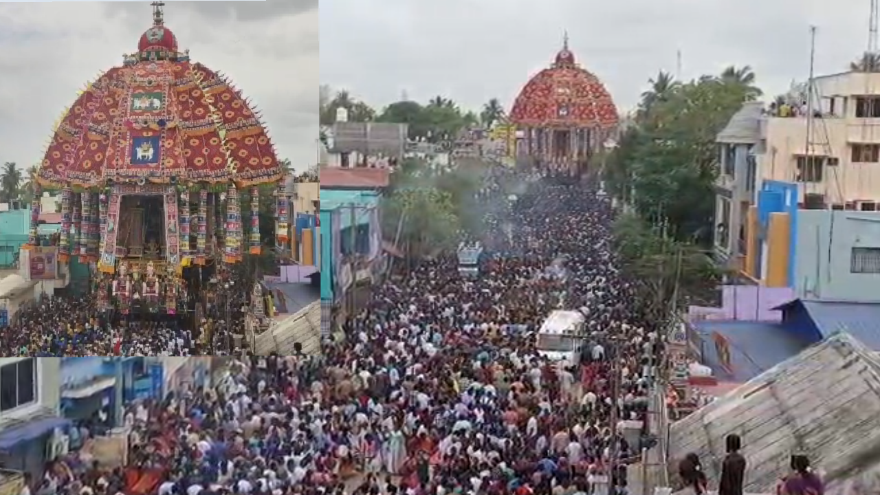  96 அடி உயரம். 350 டன் எடை.. கோலாகலமாக  தொடங்கியது திருவாரூர் ஆழித் தேரோட்டம்..!
