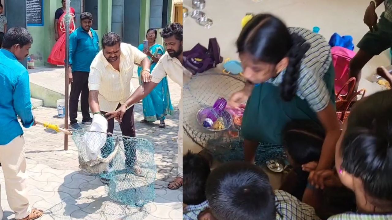 பள்ளிக்குள் புகுந்த உடும்பு.. மாணவர்கள் அலறியடித்து ஓட்டம்