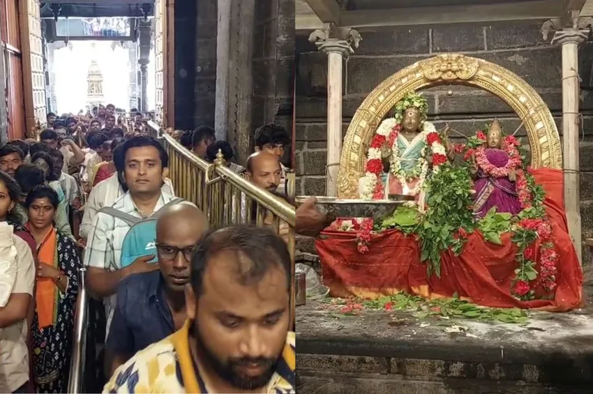 அருணாசலேஸ்வரர் கோயிலில் குவிந்த பக்தர்கள்.. 5 மணி நேரம் காத்திருந்து சுவாமி தரிசனம்