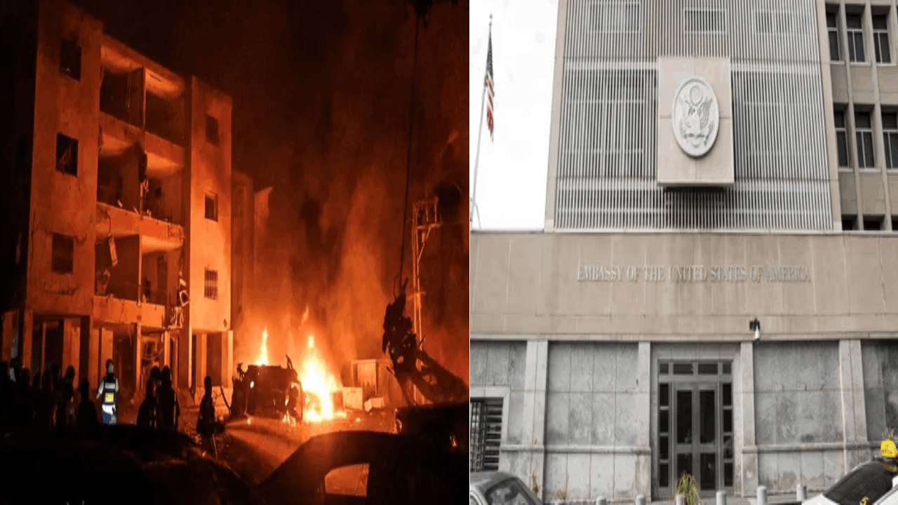 அமெரிக்க தூதரகம் அருகே ஈரான் ஏவுகணை தாக்குதல் – தூதரகம் தற்காலிகமாக மூடல்
