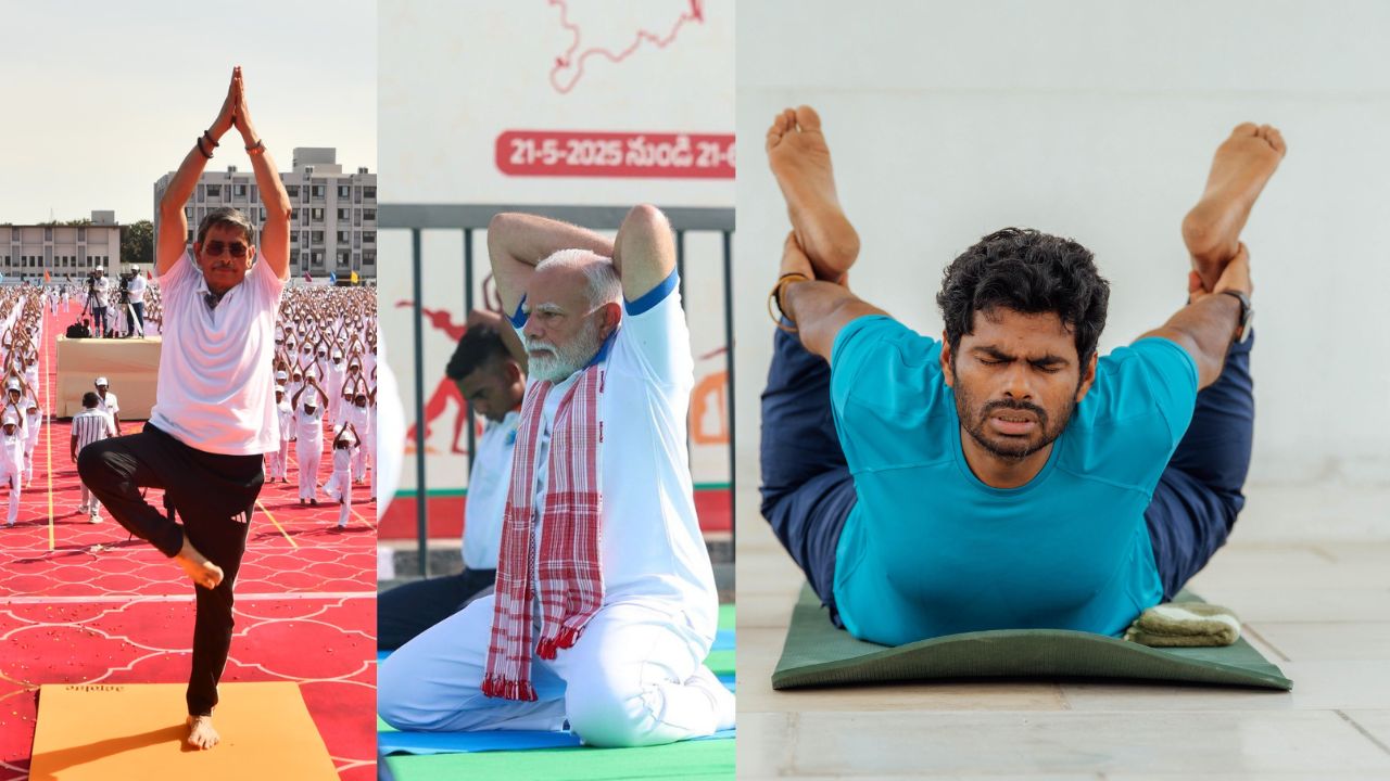 Yoga Day 2025: அரசியல் பிரபலங்களின் யோகா தின க்ளிக்ஸ்!