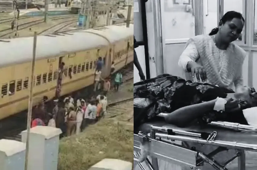 தண்டவாளத்தை கடக்க முயன்ற பெண்.. ரயில் மோதி படுகாயம் 