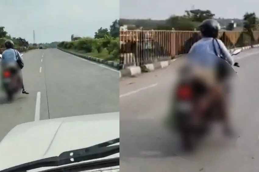 உதவிக்கு யாரும் வராததால் விரக்தி..உயிரிழந்த மனைவியின் உடலை பைக்கில் எடுத்துச்சென்ற கணவர்