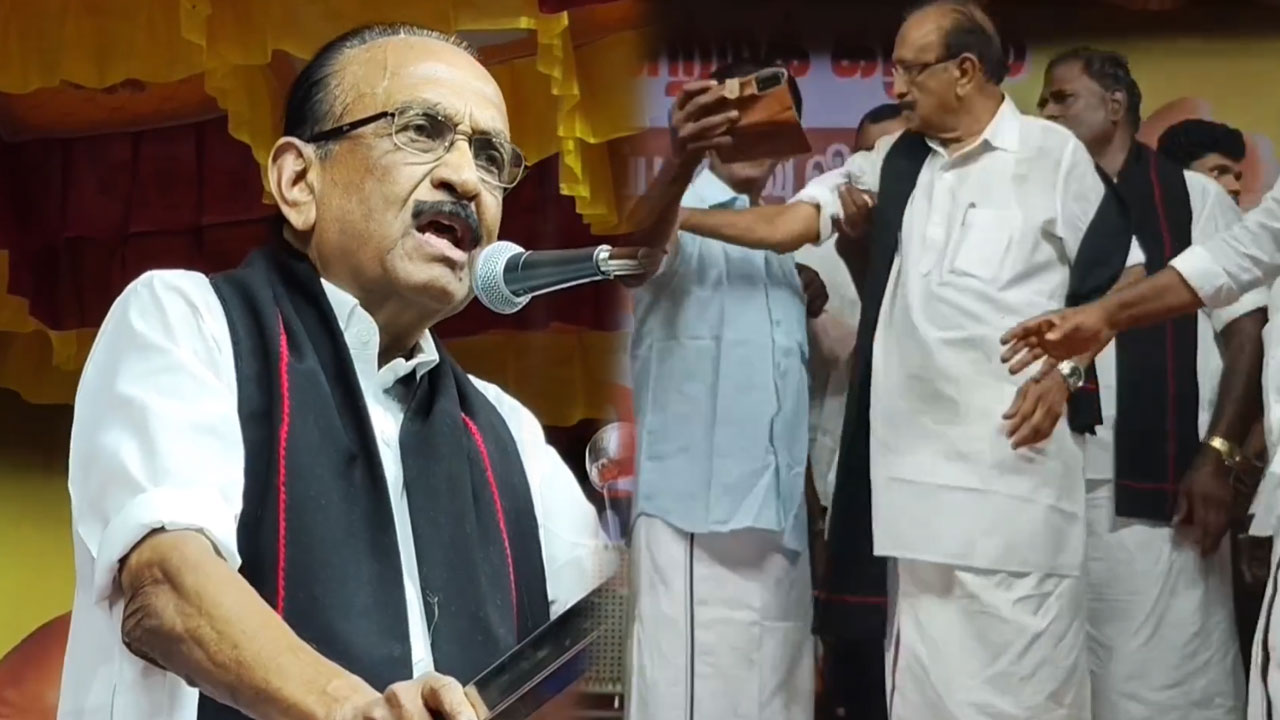 செல்ஃபி எடுக்க முயன்ற நிர்வாகியின் கையை தட்டிவிட்ட வைகோ...கும்பகோணம் மதிமுக பொதுக்கூட்டத்தில் சலசலப்பு