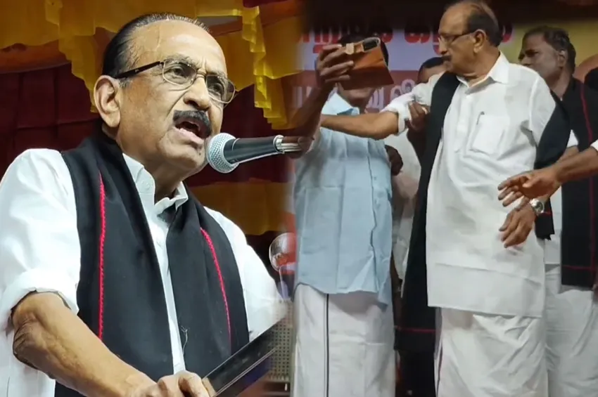 செல்ஃபி எடுக்க முயன்ற நிர்வாகியின் கையை தட்டிவிட்ட வைகோ...கும்பகோணம் மதிமுக பொதுக்கூட்டத்தில் சலசலப்பு