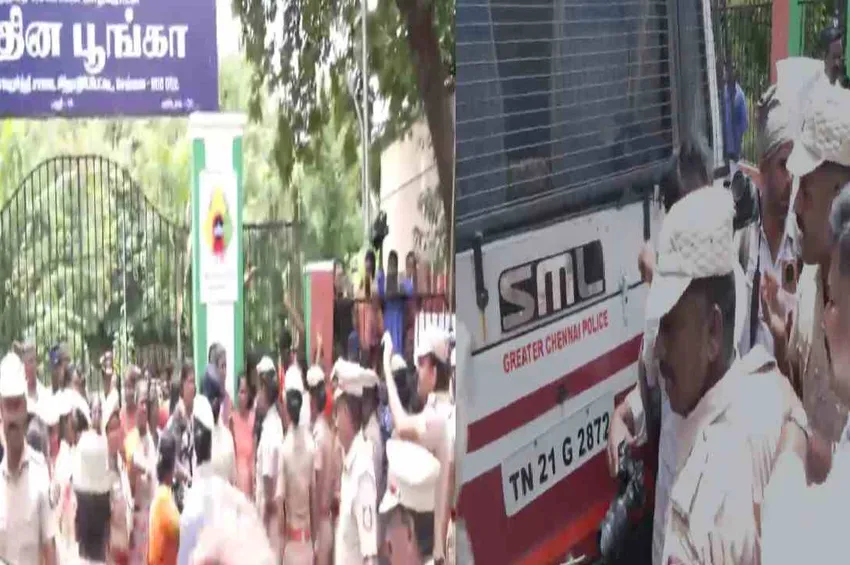 சென்னை மே தின பூங்காவில் பரபரப்பு: தூய்மை பணியாளர்களை கைது செய்த போலீசார்!