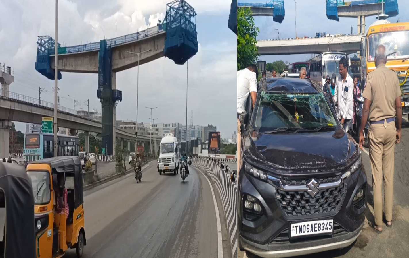 கத்திப்பாரா மேம்பாலத்தில் கார் கவிழ்ந்து விபத்து.. போக்குவரத்து பாதிப்பு!