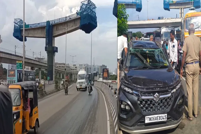 கத்திப்பாரா மேம்பாலத்தில் கார் கவிழ்ந்து விபத்து.. போக்குவரத்து பாதிப்பு!