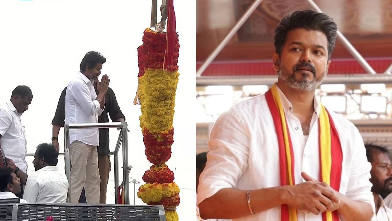 விஜய்க்கு ராட்சத கிரேன் மூலம் மாலை அணிவிப்பு.. தவெக நிர்வாகிகள் மீது வழக்குப்பதிவு!