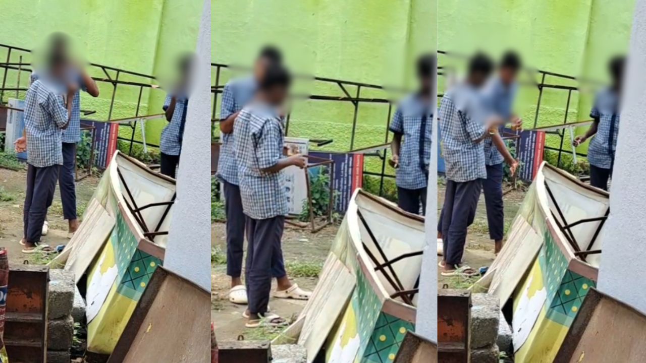 பள்ளி சீருடையில் சிகரெட் பிடிக்கும் பள்ளி மாணவர்கள்.. வெளியான அதிர்ச்சி வீடியோ!