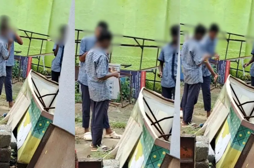 பள்ளி சீருடையில் சிகரெட் பிடிக்கும் பள்ளி மாணவர்கள்.. வெளியான அதிர்ச்சி வீடியோ!