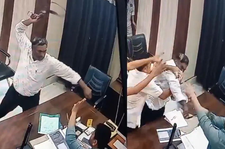  கல்வி அதிகாரியை பெல்ட்டால் தாக்கிய தலைமை ஆசிரியர்- உத்தரபிரதேசத்தில் பரபரப்பு 