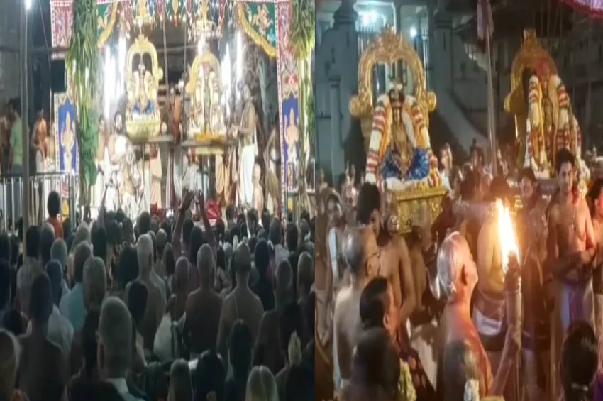 ஊஞ்சல் சேவையில் வரதராஜ பெருமாள்! - காஞ்சிபுரம் கோவிலில் நவராத்திரி உற்சவம் கோலாகலம்!