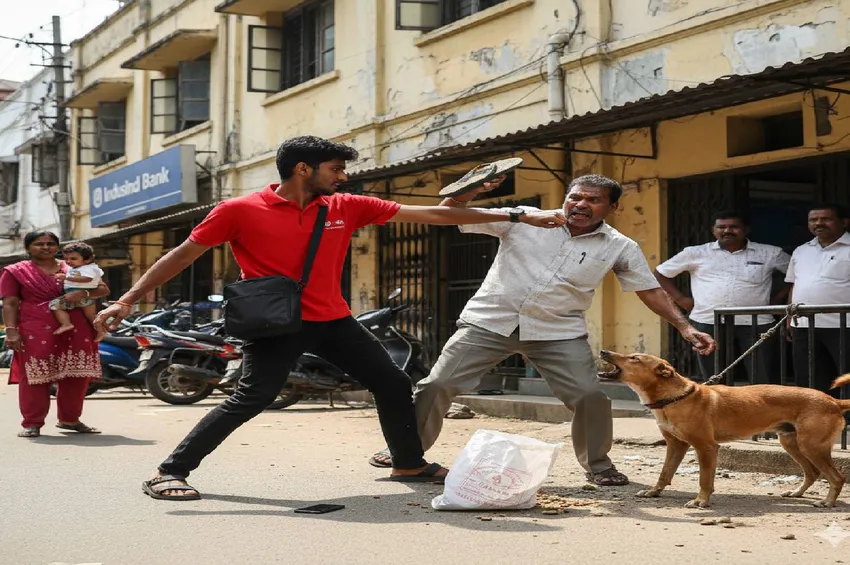 நாய் கடித்த தகராறு: உணவு டெலிவரி பாயும், வங்கி ஊழியரும் மோதல் - செருப்பால் பதிலடி!
