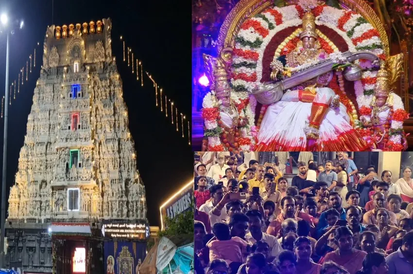 காஞ்சிபுரம் காமாட்சி அம்மன் கோயிலில் சரஸ்வதி அலங்காரம்: வீணையுடன் காட்சியளித்த அன்னையை காண திரண்ட பக்தர்கள்!