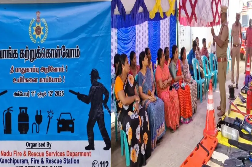 விபத்தில்லா தீபாவளி கொண்டாட்டம்..காஞ்சிபுரம் தீயணைப்புத் துறையினர் விழிப்புணர்வு!