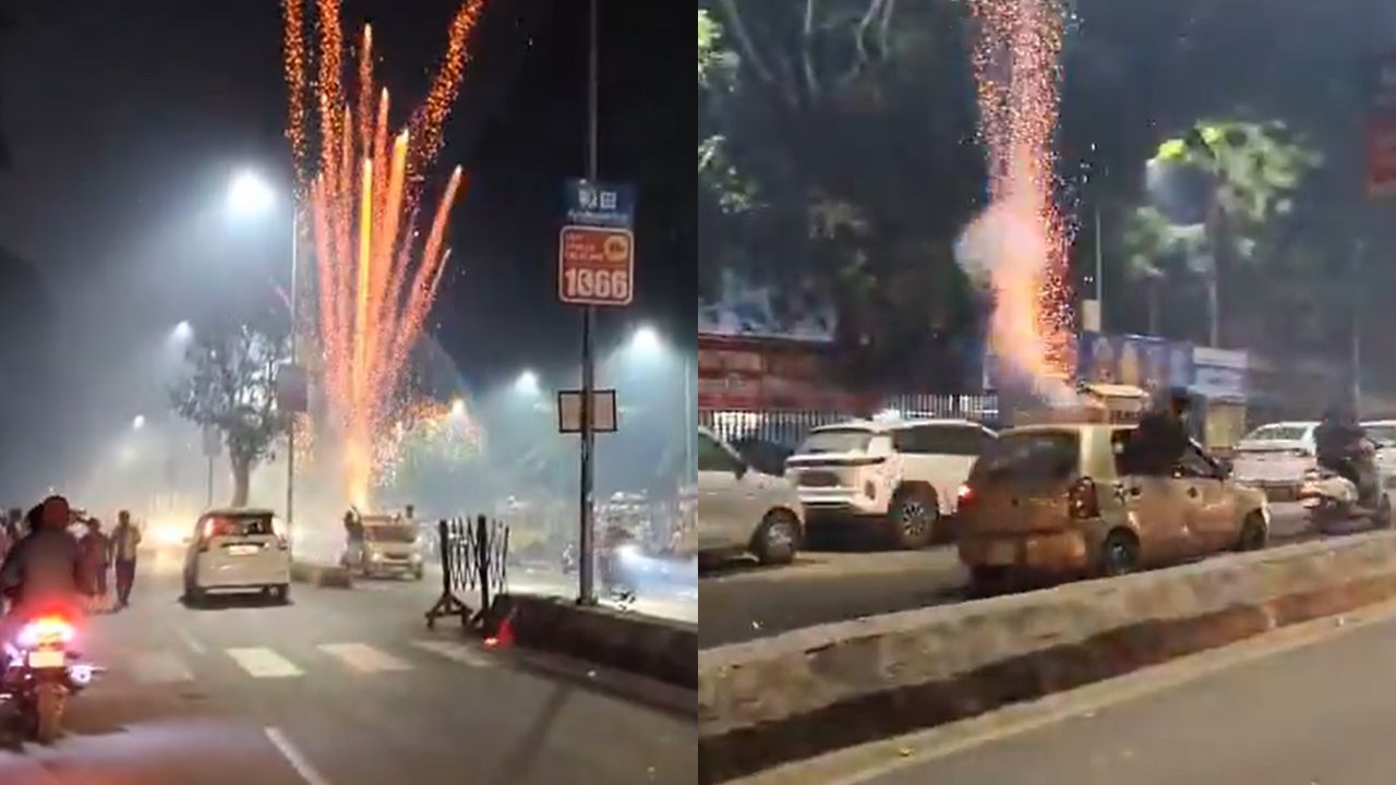 இளைஞர்களின் விபரீத சாகசம்.. ஓடும் காரின் மேற்கூரையில் பட்டாசு வெடித்து அட்டூழியம்!