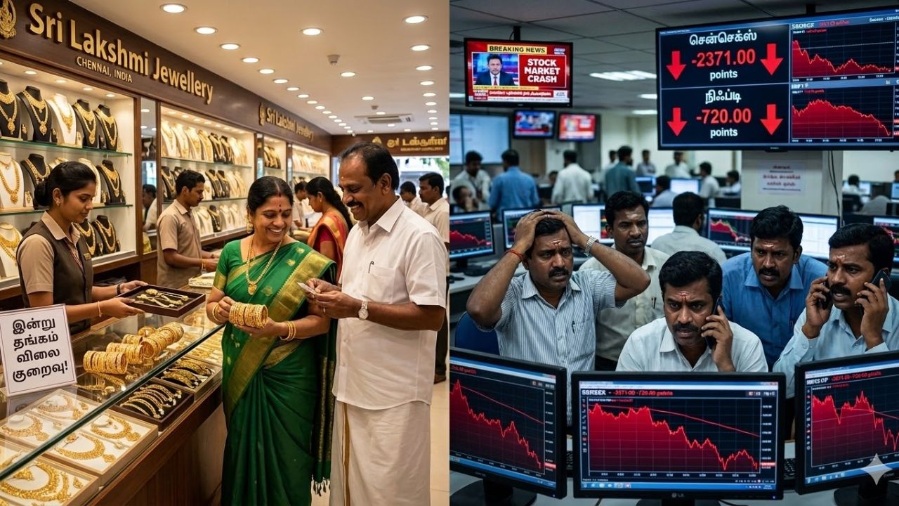 கணிசமாக குறைந்த தங்கம் விலை.. கடும் வீழ்ச்சியில் இந்திய பங்குச்சந்தை!