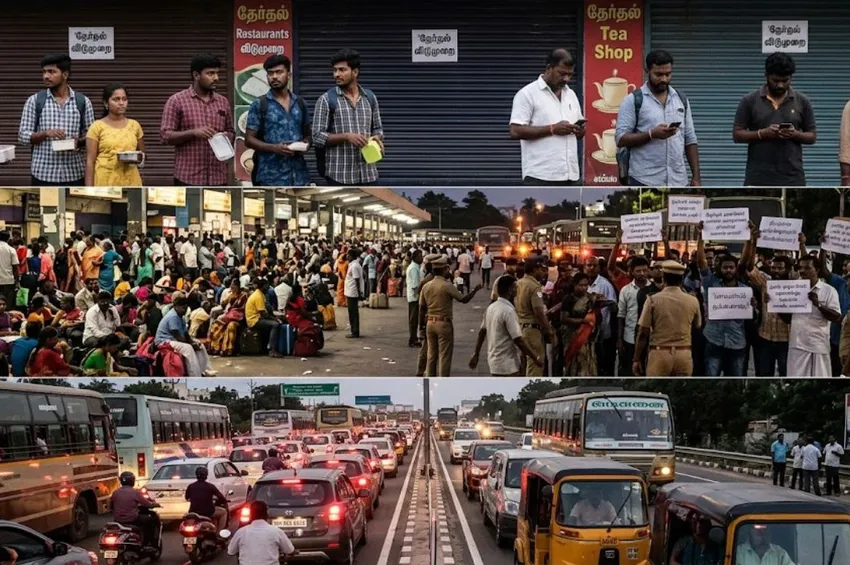 சட்டப்பேரவை தேர்தல்: ஹோட்டல்கள் மூடல் மற்றும் பேருந்து இல்லாமல் பயணிகள் அவதி!