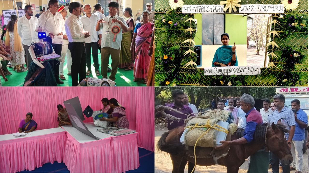 ரோபோ வரவேற்பு, 'பிங்க்' பூத்: தமிழகத் தேர்தலில் அசத்தும் வித்தியாசமான வாக்குச்சாவடிகள்!