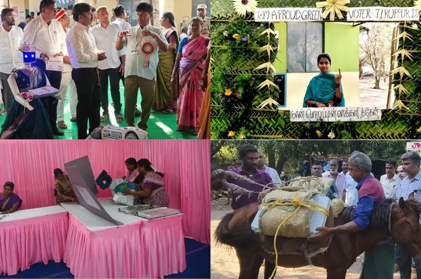 ரோபோ வரவேற்பு, 'பிங்க்' பூத்: தமிழகத் தேர்தலில் அசத்தும் வித்தியாசமான வாக்குச்சாவடிகள்!