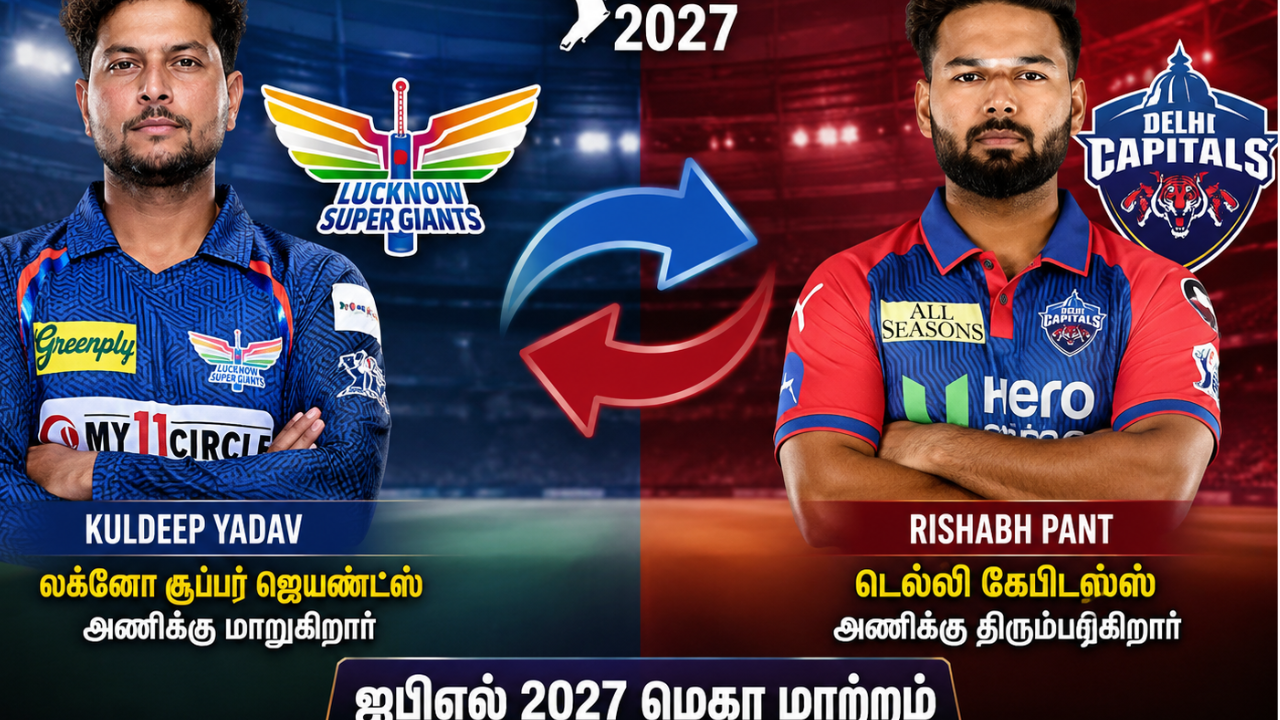 ஐபில் 2027 அப்டேட் , மீண்டும் டெல்லி அணியில் ரிஷப் பண்ட்: லக்னோ ஜெயண்ட்ஸ்க்கு செல்லும் குல்தீப் யாதவ் 