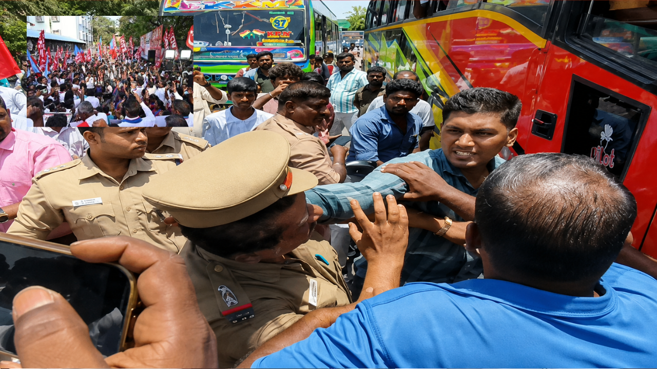தஞ்சையில் பரபரப்பு: விசிக போராட்டத்தில் போலீசை அறை விட்ட இளைஞர்!