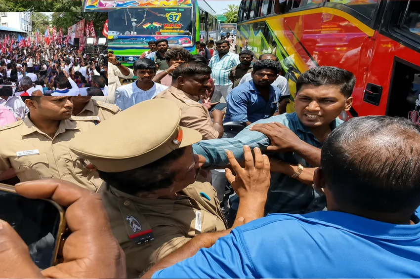 தஞ்சையில் பரபரப்பு: விசிக போராட்டத்தில் போலீசை அறை விட்ட இளைஞர்!