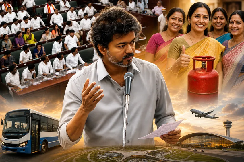 இல்லத்தரசிகளுக்கான வாக்குறுதிகள்... முதலமைச்சர் விஜய் அளித்த ஹாப்பி நியூஸ்! இல்லத்தரசிகளுக்கான வாக்குறுதிகள்... முதலமைச்சர் விஜய் அளித்த ஹாப்பி நியூஸ்!