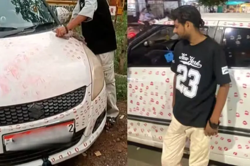 காதலனின் காரை முத்த மழையால் நனைத்த காதலி.. போலீஸ் எடுத்த ஆக்ஷன்!
