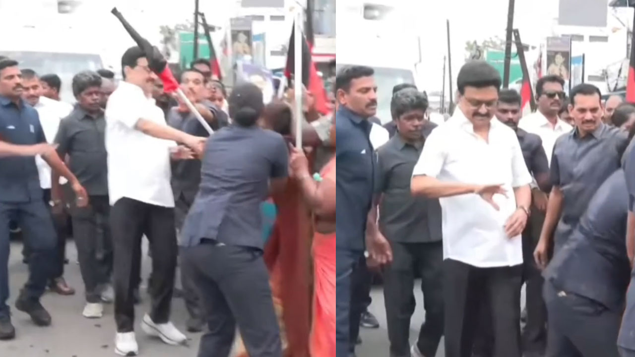  முதல்வர் கையை அழுத்தி பிடித்த பெண்...சட்டென முகம் மாறியதால் பரபரப்பு