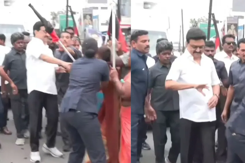  முதல்வர் கையை அழுத்தி பிடித்த பெண்...சட்டென முகம் மாறியதால் பரபரப்பு